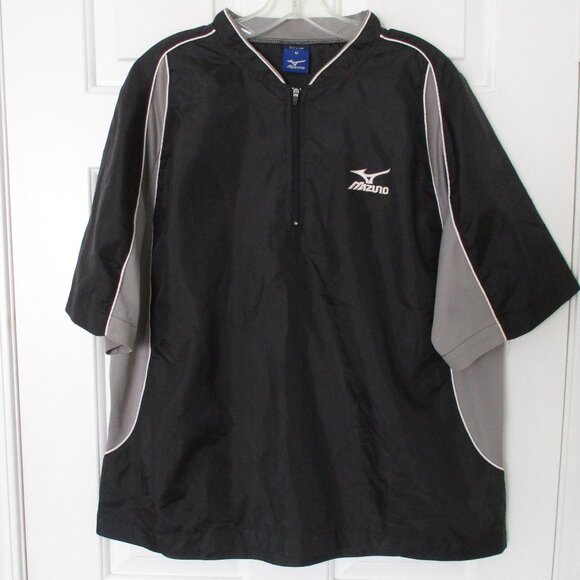 Mizuno Mens S/S Black Gray 1/4 Zip Baseball Windbreaker NWOT - Size Medium - Picture 1 of 2